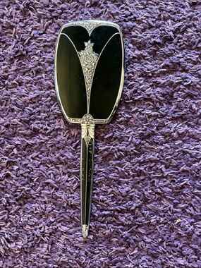 Vintage Art Defo Evans Vanity Hand Mirror 
Silver Tone Floral Detail
